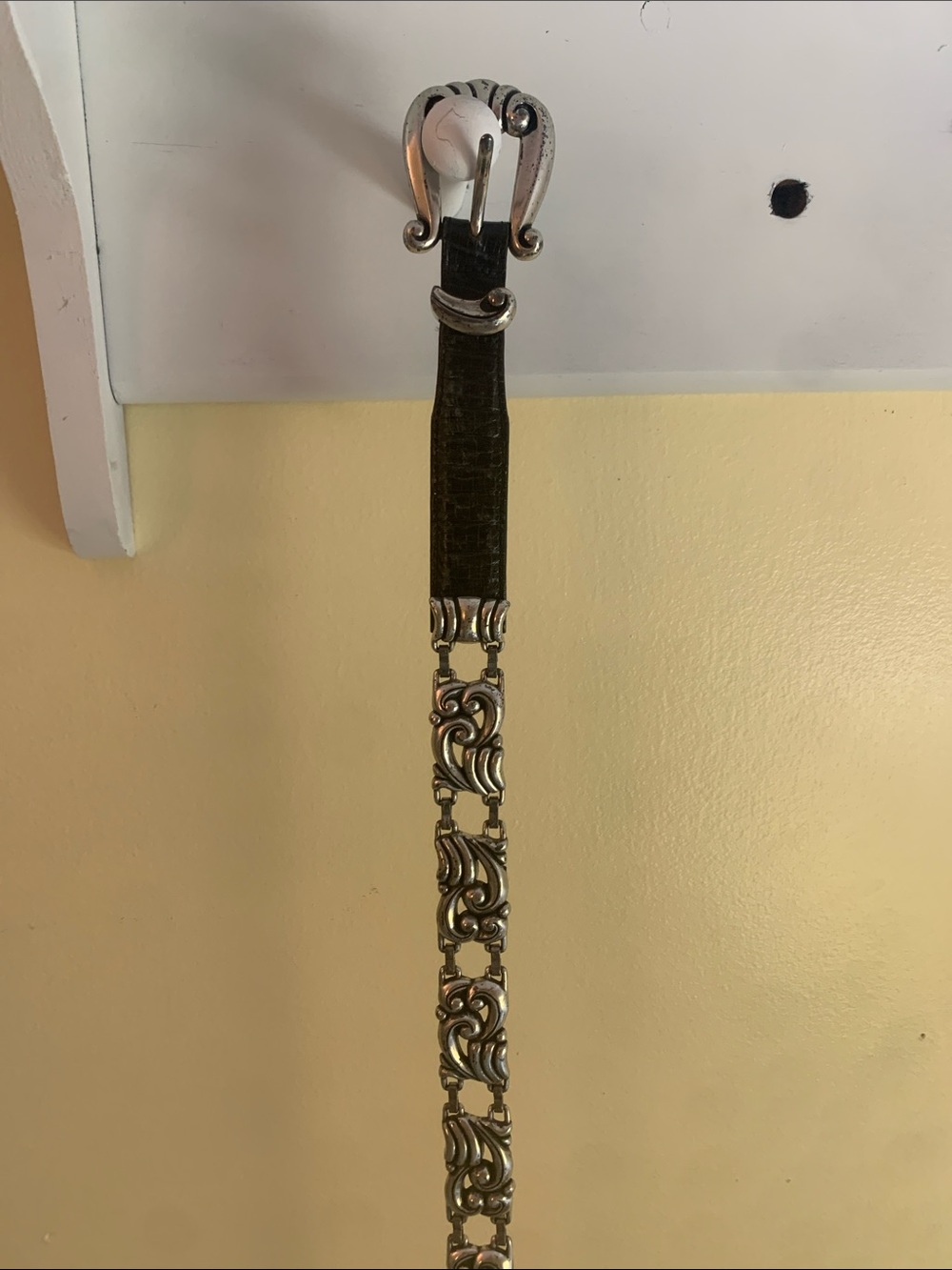 Brighton Silver Decorative Link Belt with Black Leather